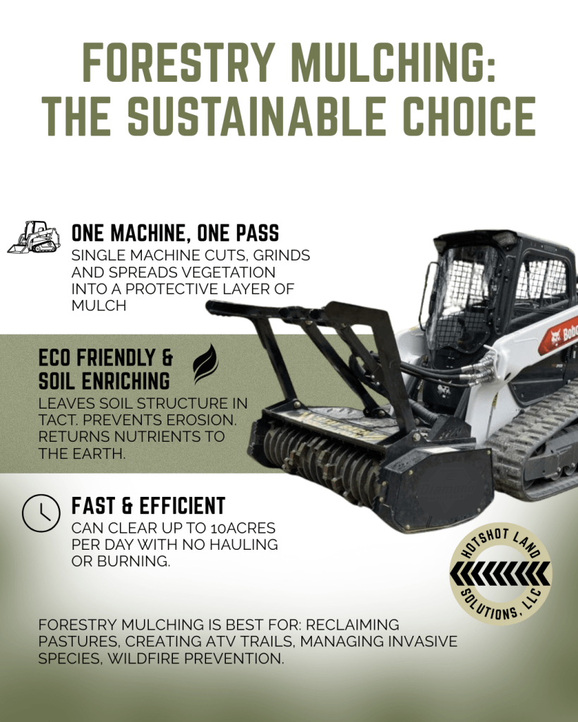 Hotshot Land Solutions in using a Bobcat Drum Forestry Mulcher to demonstrate how forestry mulching is a superior choice for Oklahoma Land Owners