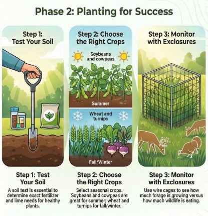 After land clearing is complete, hotshot land solutions explains the steps for testing soil and choosing the crops best for Oklahoma whitetail. 
